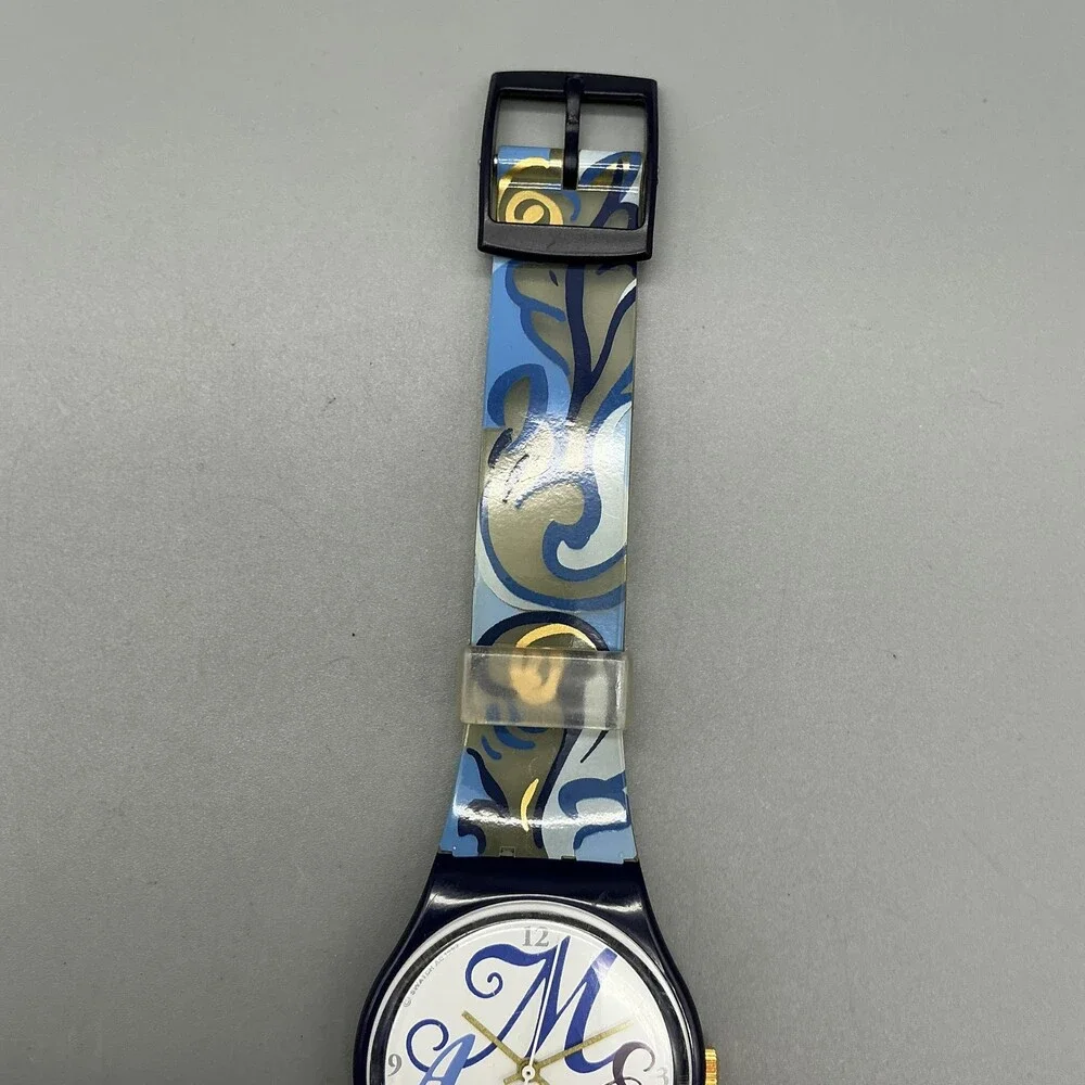 Vintage Swatch Algarve Men Watch 34mm White Blue Band Swiss New Battery